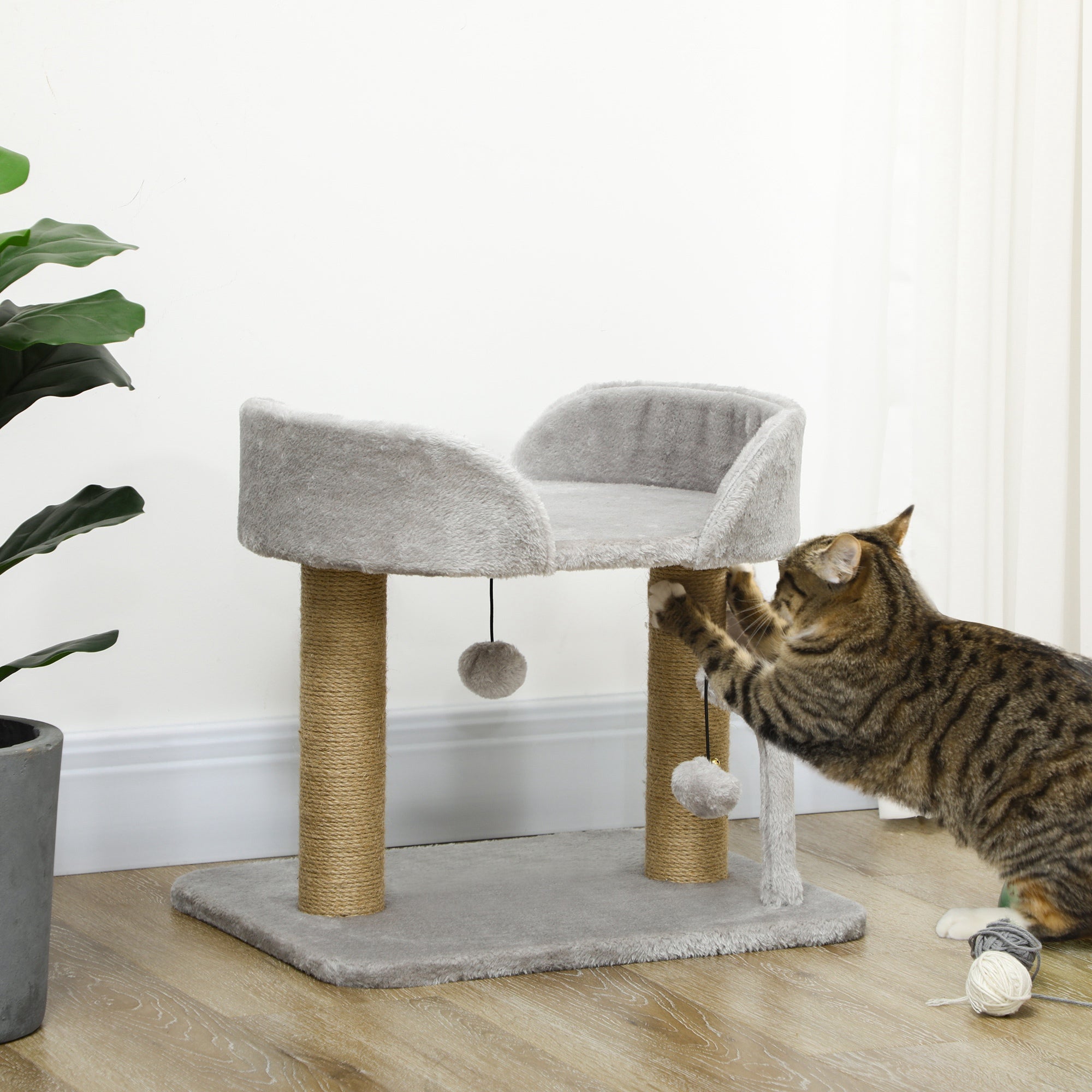 Small Cat Tree with Jute Scratching Posts & Perch - Light Grey-Cats-DECOROLALA