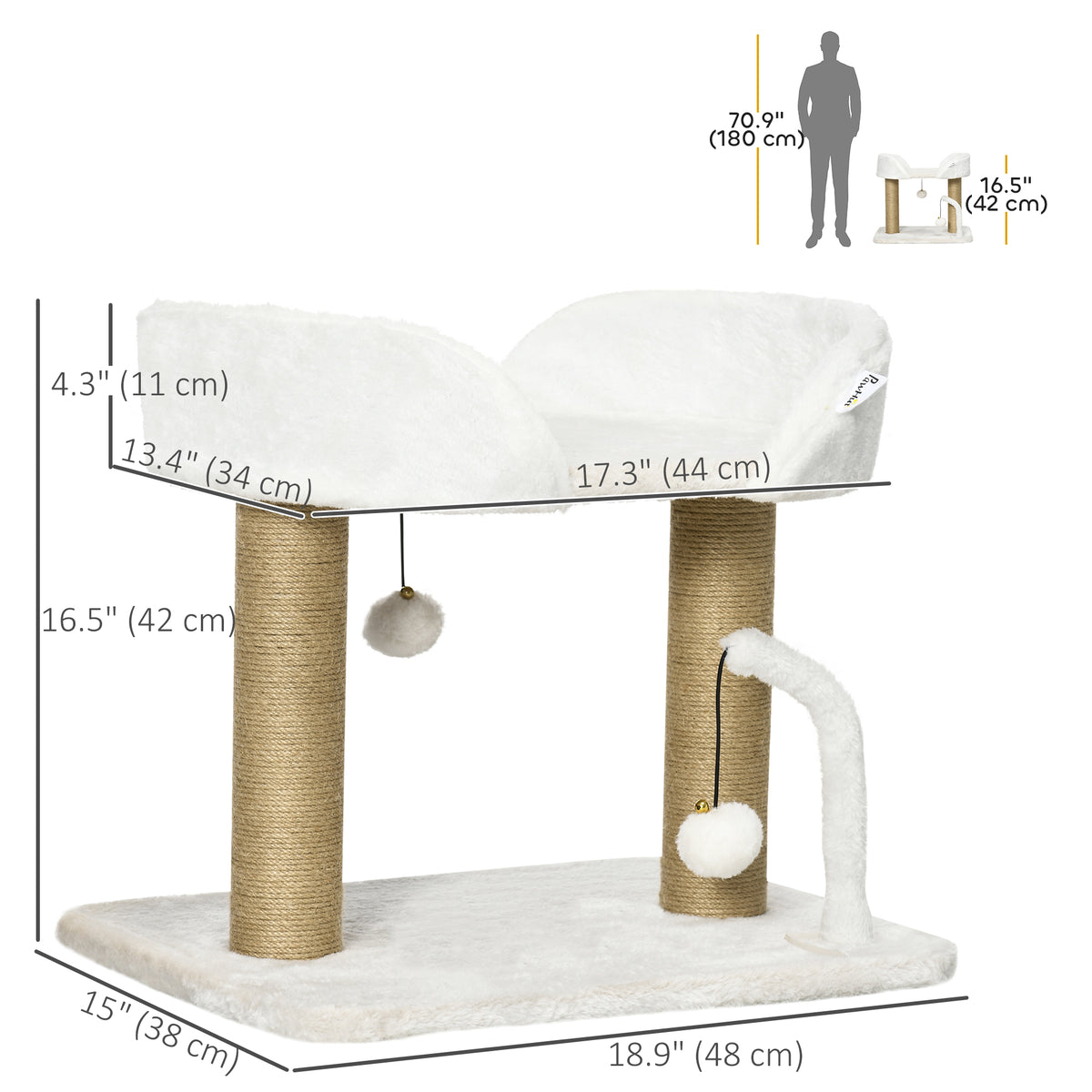 Small Cat Tree with Jute Scratching Posts & Perch - White-Cats-DECOROLALA