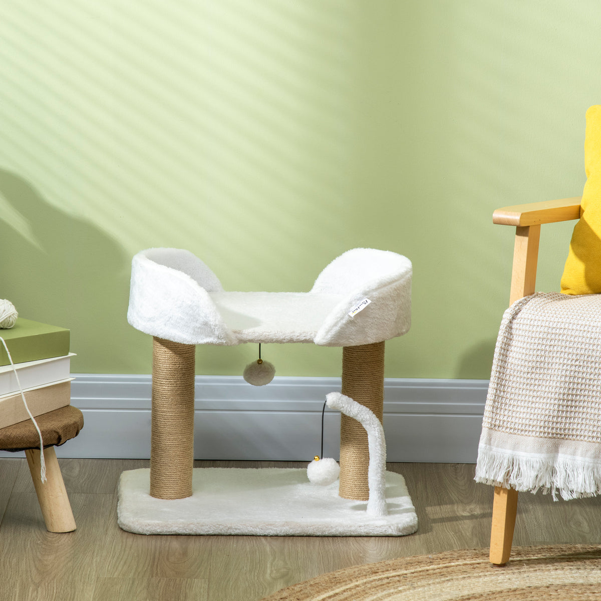 Small Cat Tree with Jute Scratching Posts & Perch - White-Cats-DECOROLALA