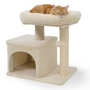 Small Cat Tree with Large Padded Plush Perch for Indoor Cats-Beige-Cat Trees & Scratchers-DECOROLALA