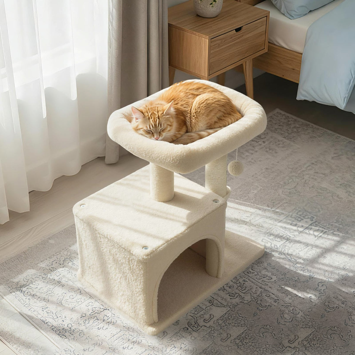 Small Cat Tree with Large Padded Plush Perch for Indoor Cats-Beige-Cat Trees & Scratchers-DECOROLALA