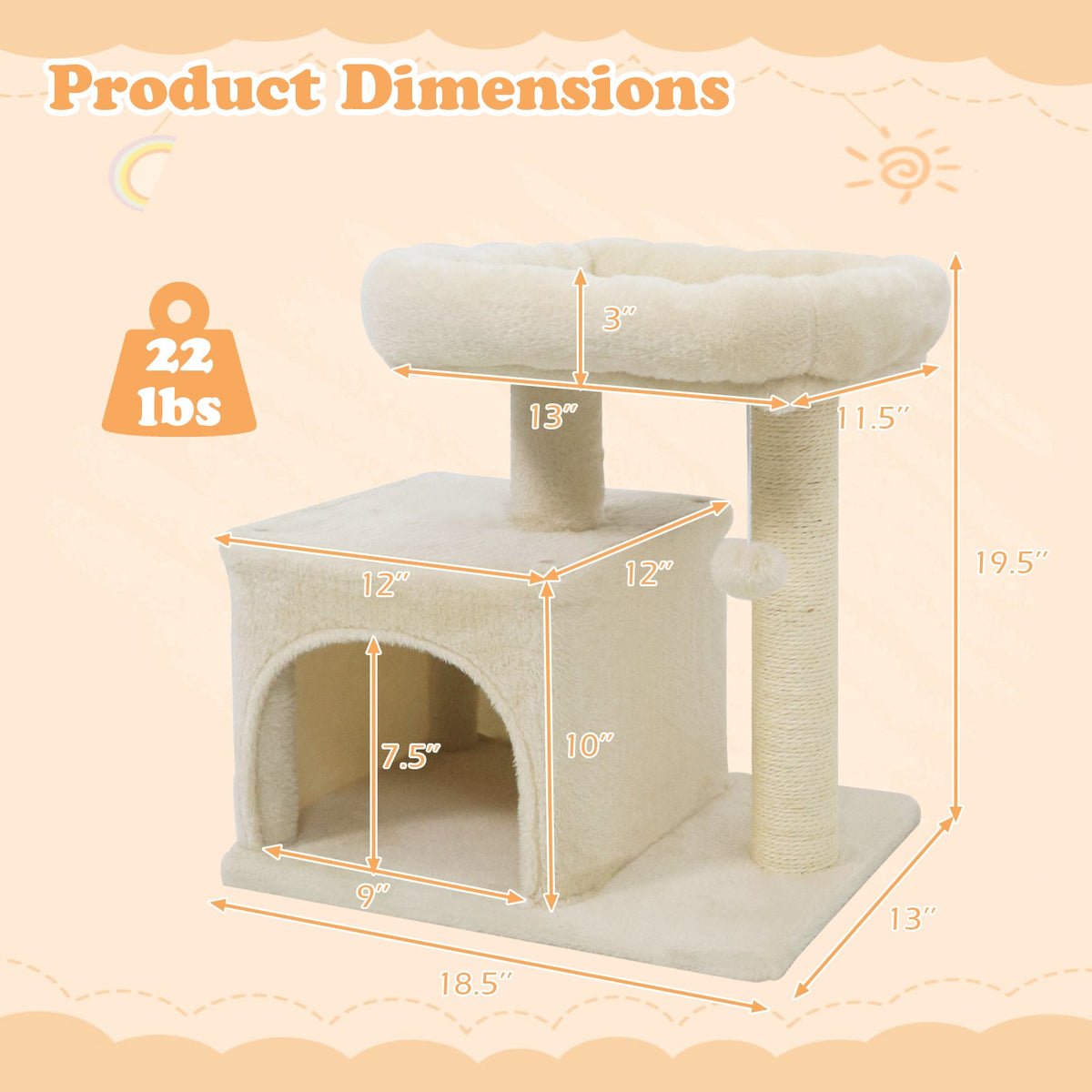 Small Cat Tree with Large Padded Plush Perch for Indoor Cats-Beige-Cat Trees & Scratchers-DECOROLALA