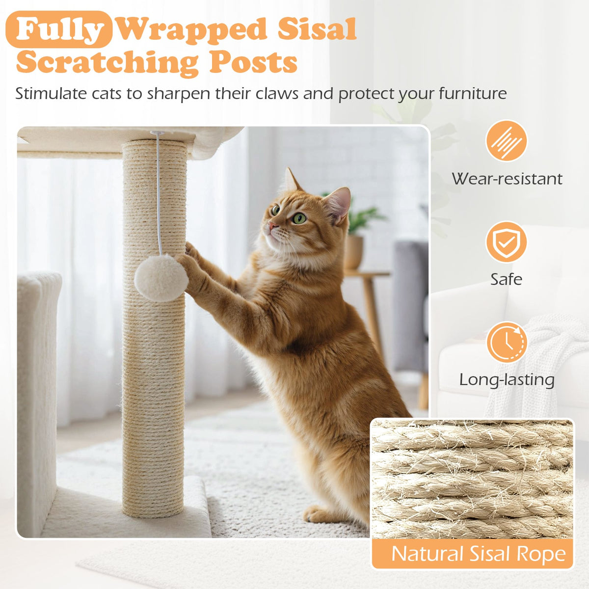 Small Cat Tree with Large Padded Plush Perch for Indoor Cats-Beige-Cat Trees & Scratchers-DECOROLALA
