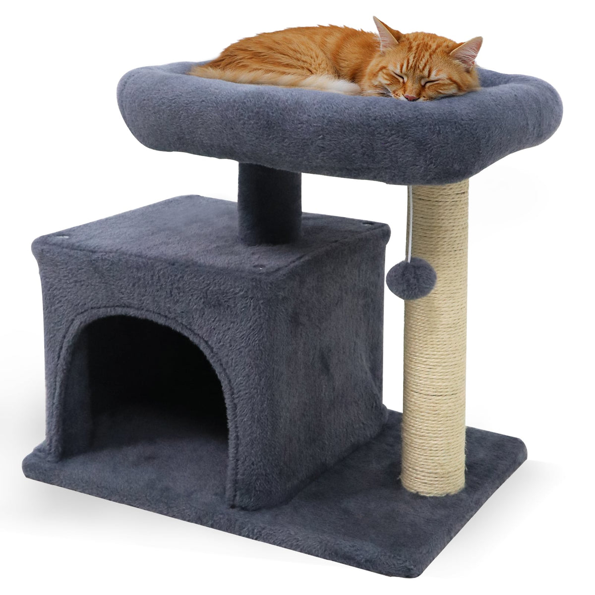 Small Cat Tree with Large Padded Plush Perch for Indoor Cats-Dark Gray-Cat Trees & Scratchers-DECOROLALA