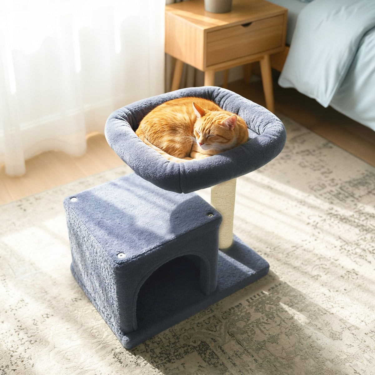 Small Cat Tree with Large Padded Plush Perch for Indoor Cats-Dark Gray-Cat Trees & Scratchers-DECOROLALA