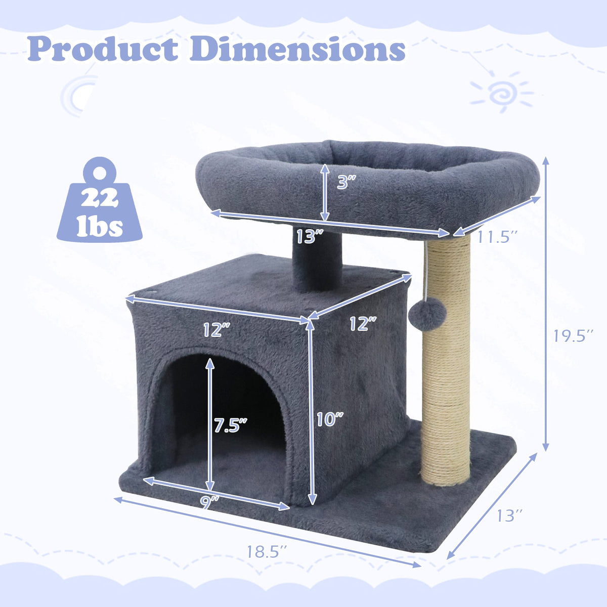 Small Cat Tree with Large Padded Plush Perch for Indoor Cats-Dark Gray-Cat Trees & Scratchers-DECOROLALA