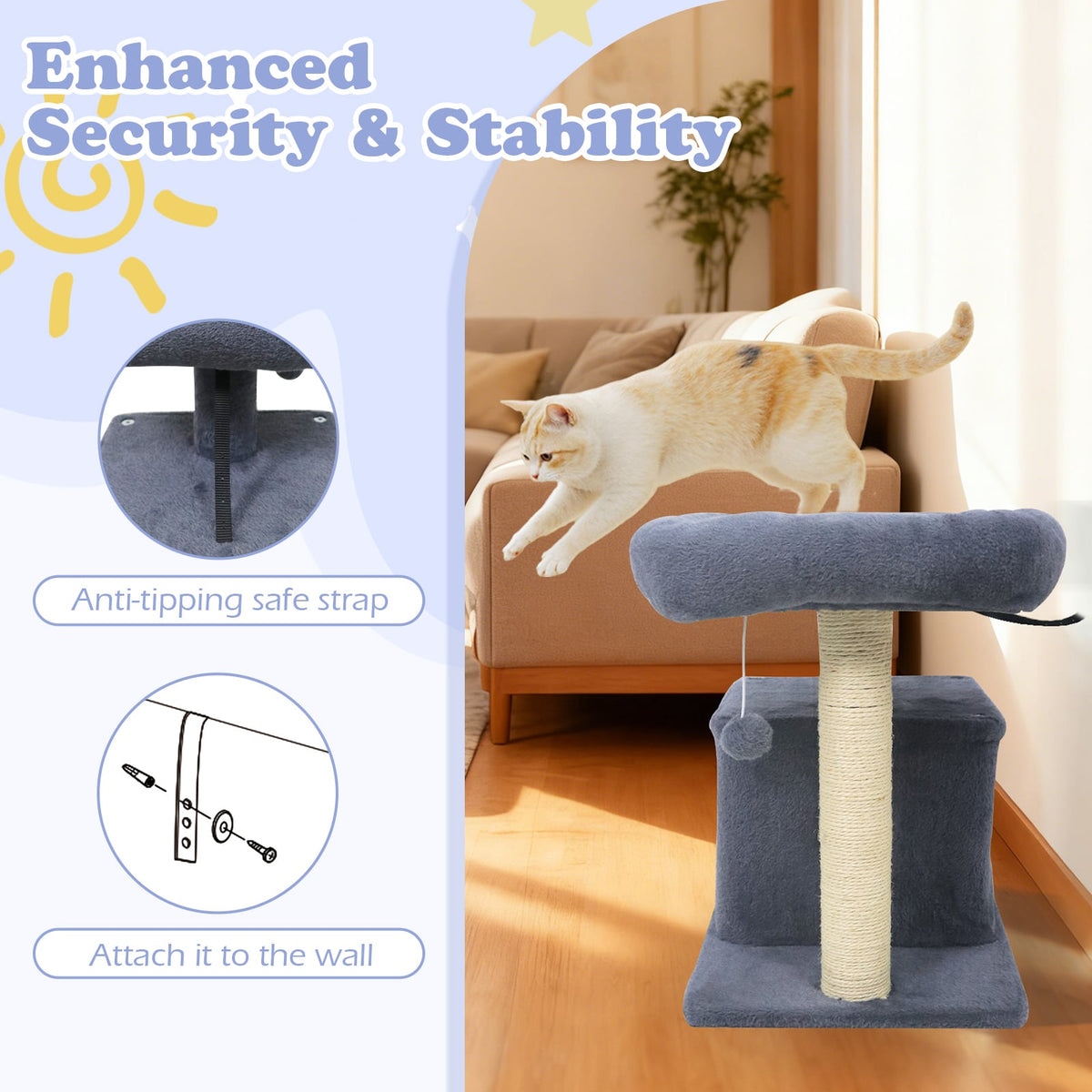 Small Cat Tree with Large Padded Plush Perch for Indoor Cats-Dark Gray-Cat Trees & Scratchers-DECOROLALA