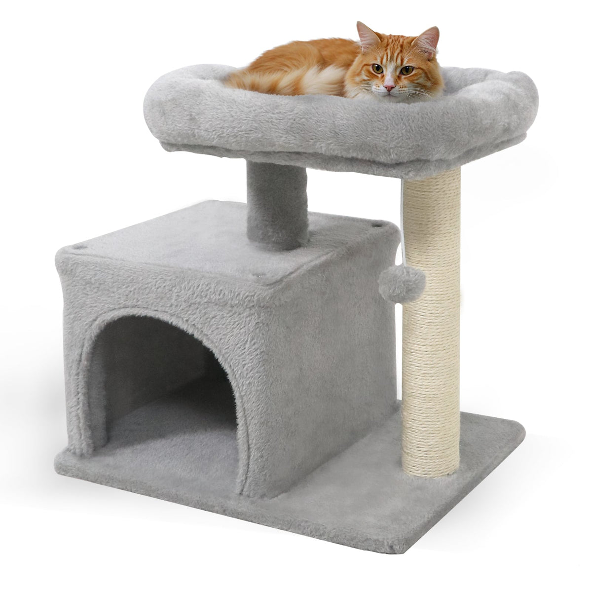 Small Cat Tree with Large Padded Plush Perch for Indoor Cats-Light Gray-Cat Trees & Scratchers-DECOROLALA