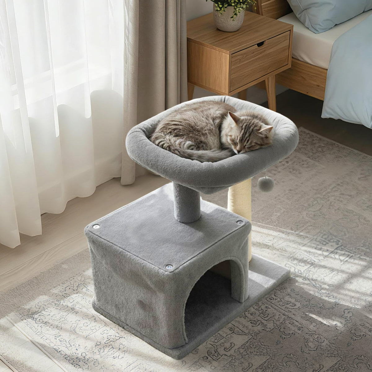 Small Cat Tree with Large Padded Plush Perch for Indoor Cats-Light Gray-Cat Trees & Scratchers-DECOROLALA