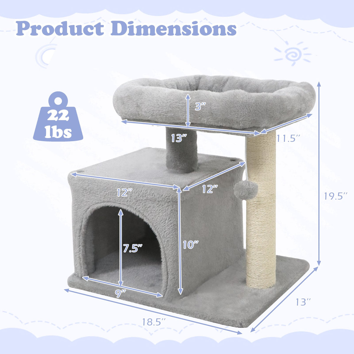 Small Cat Tree with Large Padded Plush Perch for Indoor Cats-Light Gray-Cat Trees & Scratchers-DECOROLALA