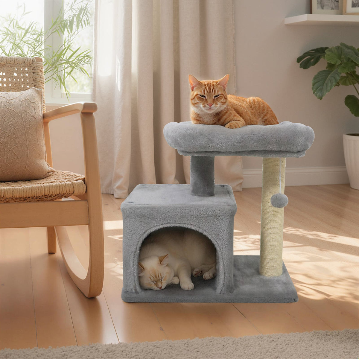 Small Cat Tree with Large Padded Plush Perch for Indoor Cats-Light Gray-Cat Trees & Scratchers-DECOROLALA