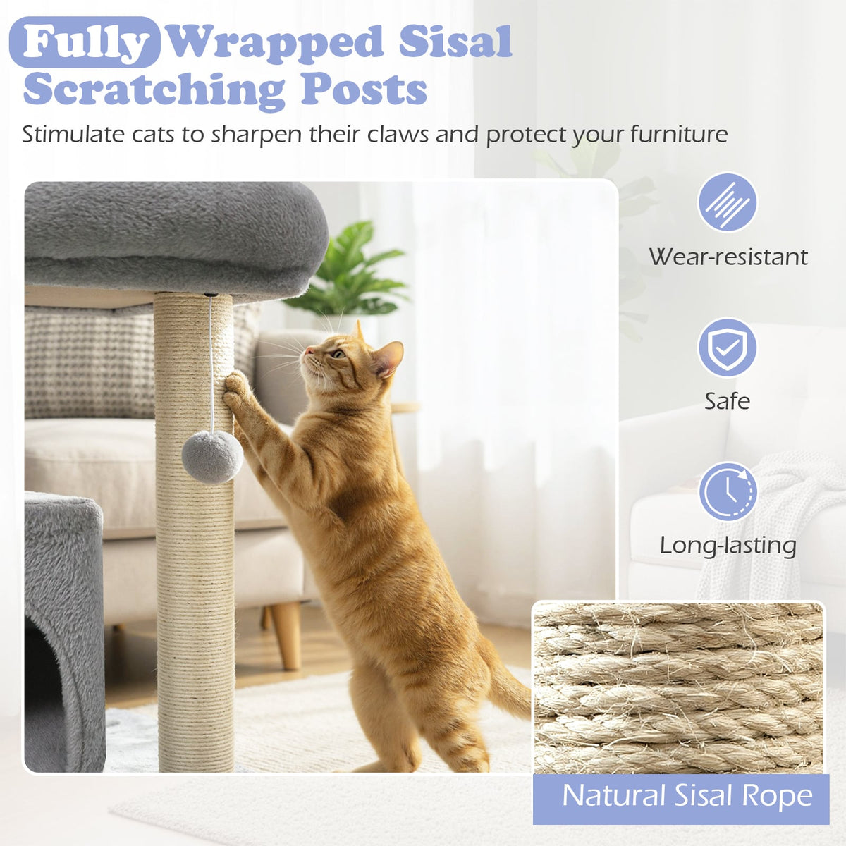 Small Cat Tree with Large Padded Plush Perch for Indoor Cats-Light Gray-Cat Trees & Scratchers-DECOROLALA