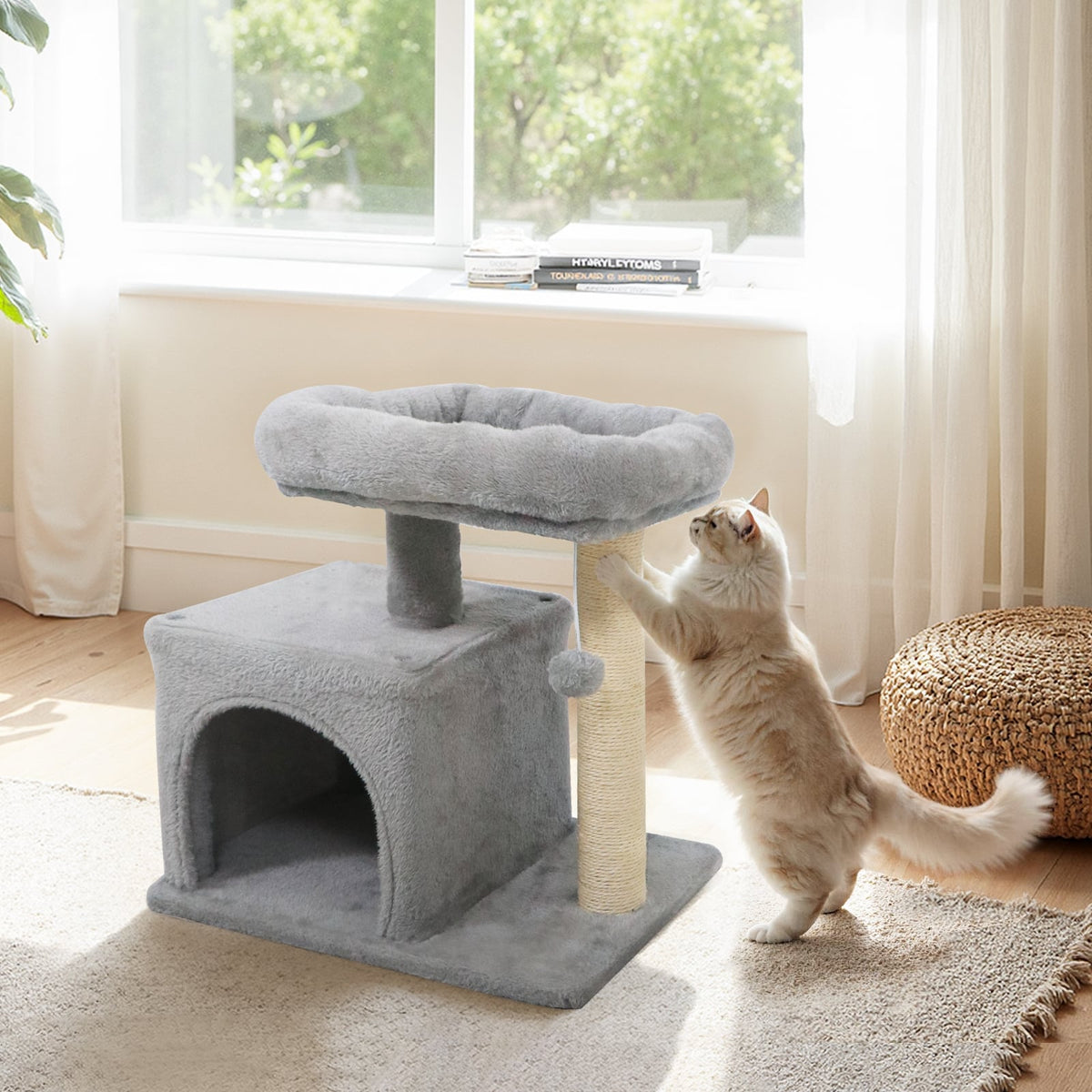 Small Cat Tree with Large Padded Plush Perch for Indoor Cats-Light Gray-Cat Trees & Scratchers-DECOROLALA