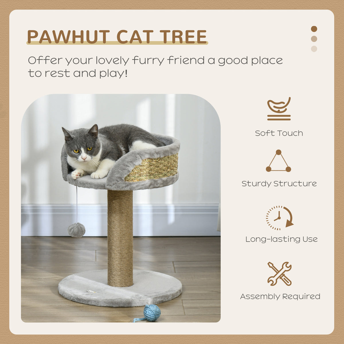 Small Cat Tree with Scratching Post and Perch - 19" Grey-Cats-DECOROLALA