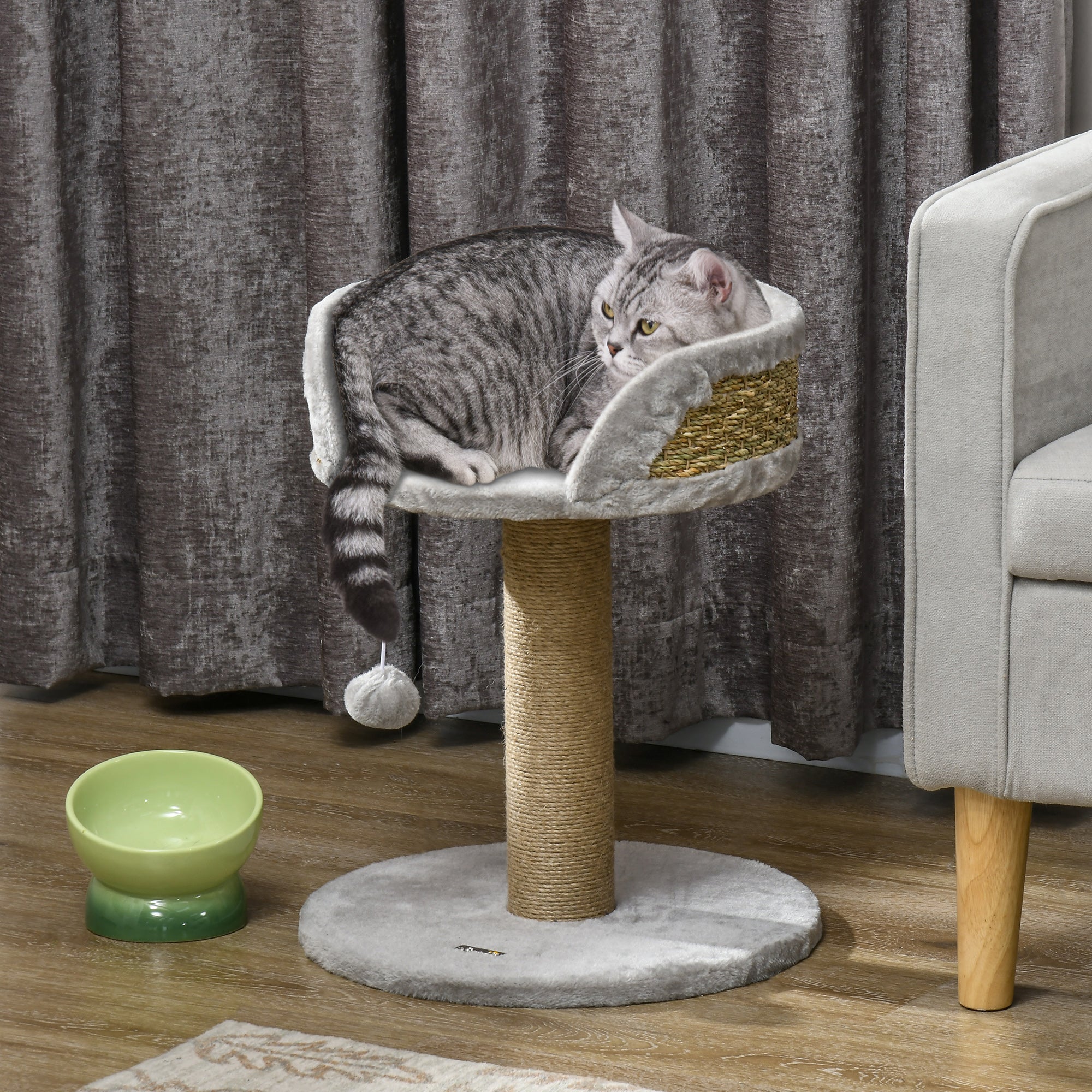 Small Cat Tree with Scratching Post and Perch - 19" Grey-Cats-DECOROLALA