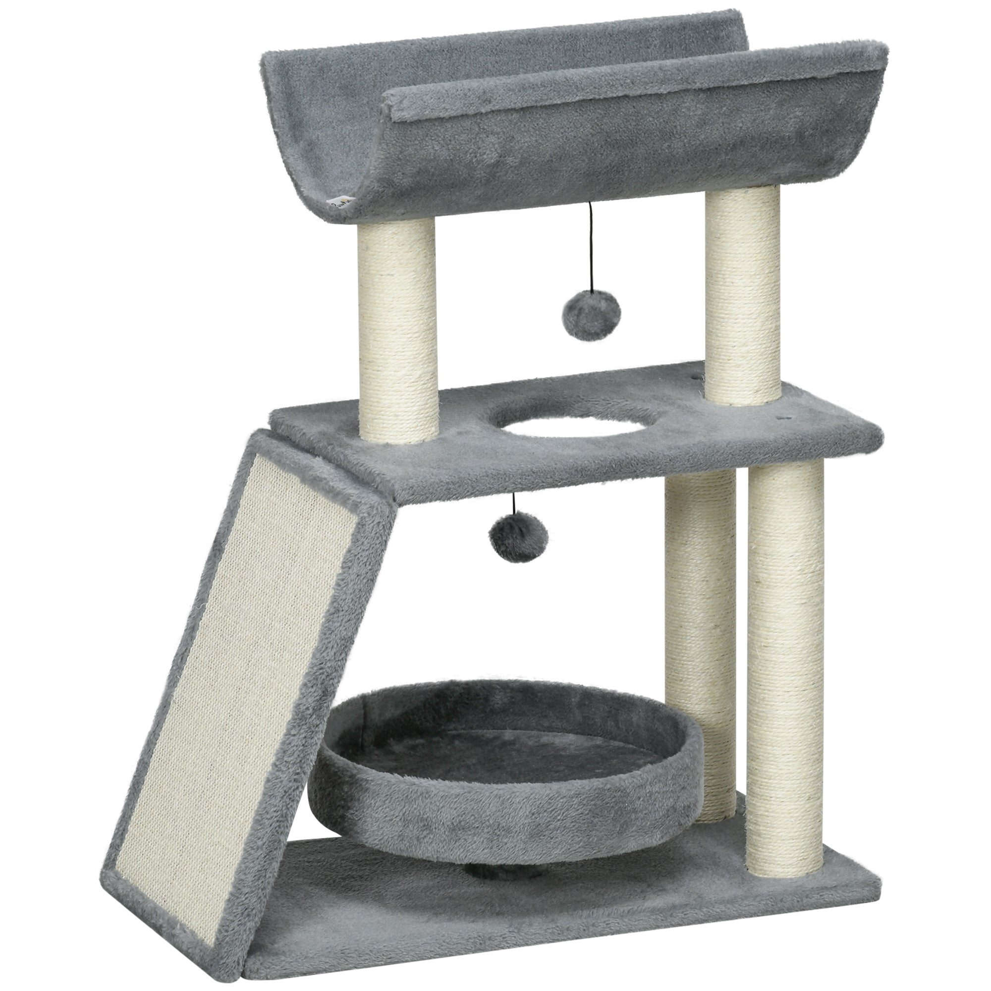 Small Cat Tree with Scratching Posts and Bed - Light Grey 30"-Cats-DECOROLALA