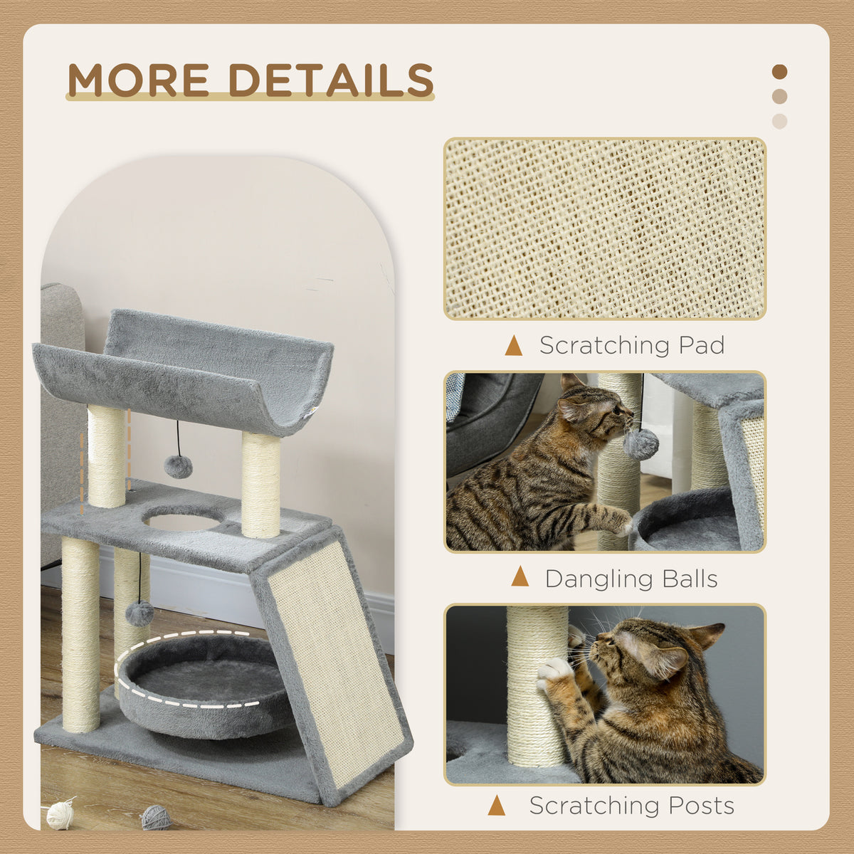 Small Cat Tree with Scratching Posts and Bed - Light Grey 30"-Cats-DECOROLALA