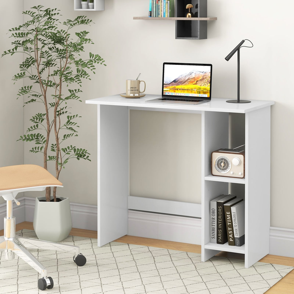 Small Computer Desk with Storage and Adjustable Shelf-White-Writing Desks-DECOROLALA