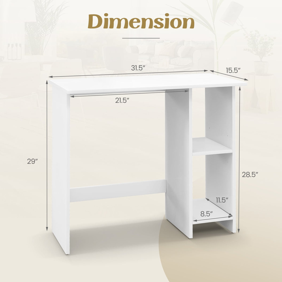 Small Computer Desk with Storage and Adjustable Shelf-White-Writing Desks-DECOROLALA