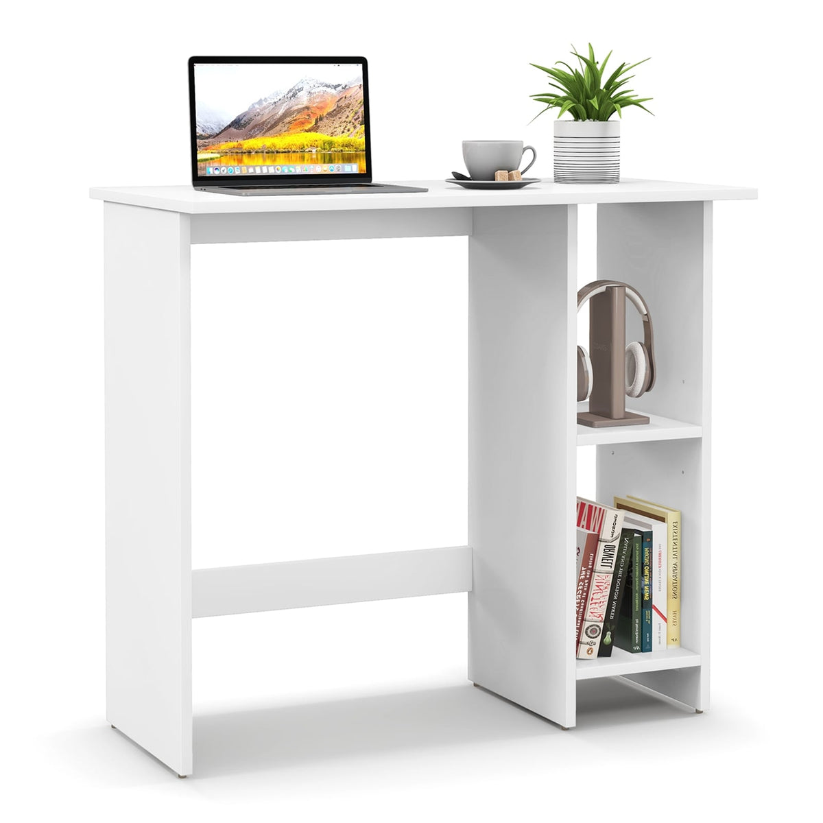 Small Computer Desk with Storage and Adjustable Shelf-White-Writing Desks-DECOROLALA