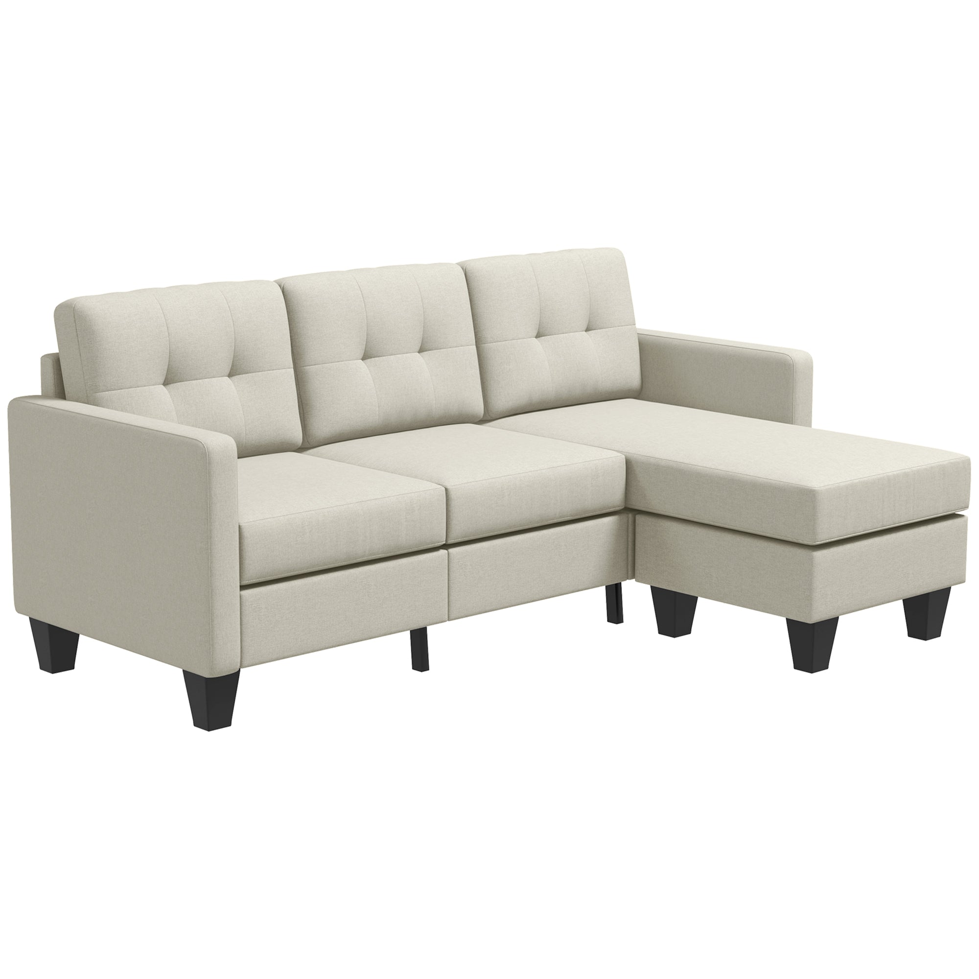 Small Corner Sofa 3 Seater with Ottoman Beige-DECOROLALA