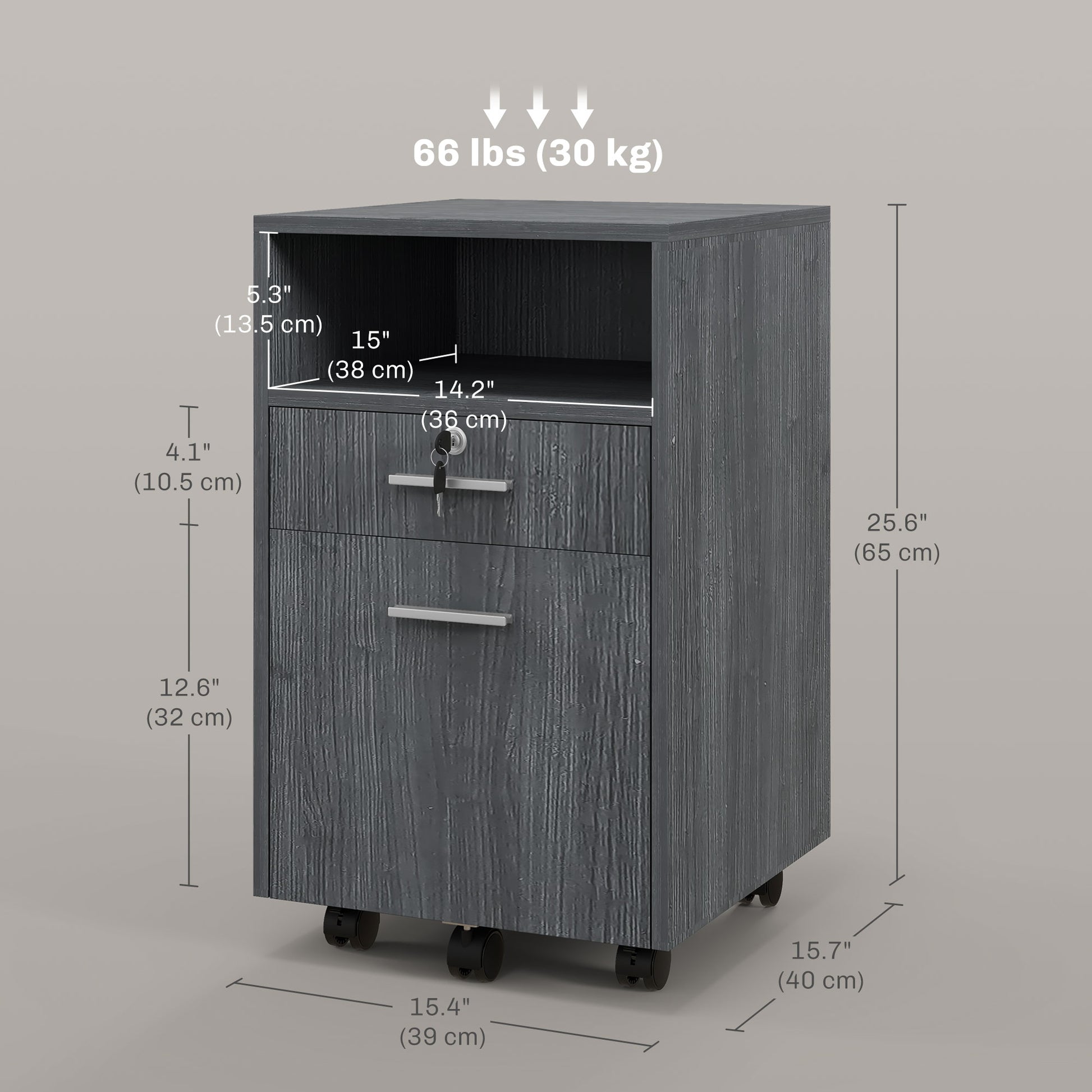 Small Filing Cabinet with 2 Drawers, Lockable Home Office Storage Cabinets on Wheels for A4, Letter Size, Grey-Office Products > Office Furniture > Office Cabinets & Cupboards-DECOROLALA