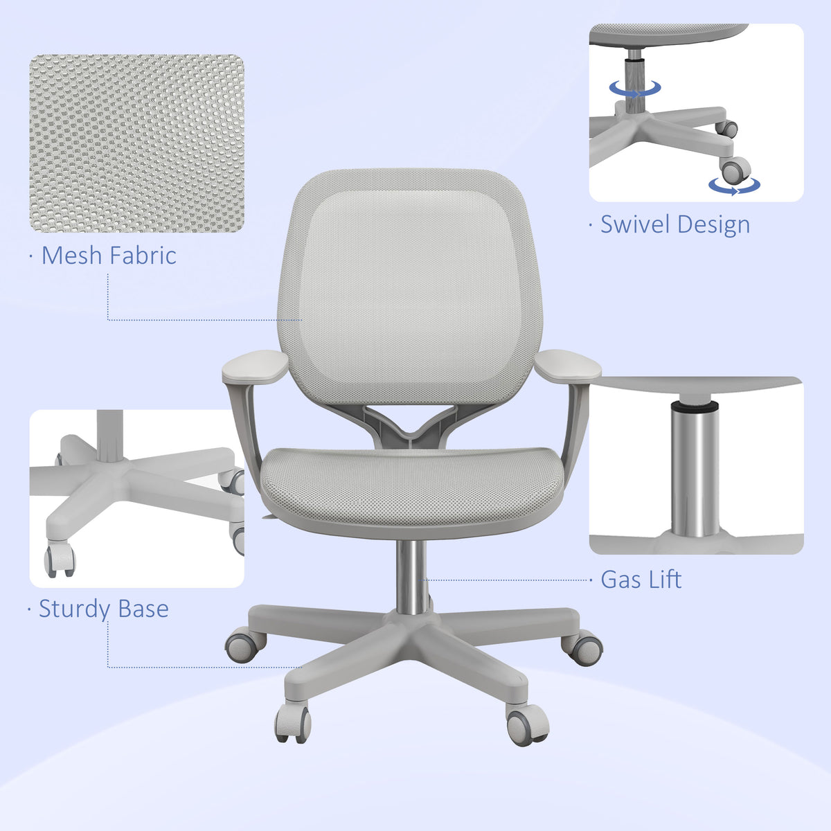 Small Mesh Office Chair - Grey Swivel Computer Desk Chair-Office Products > Office Furniture > Office Chairs-DECOROLALA