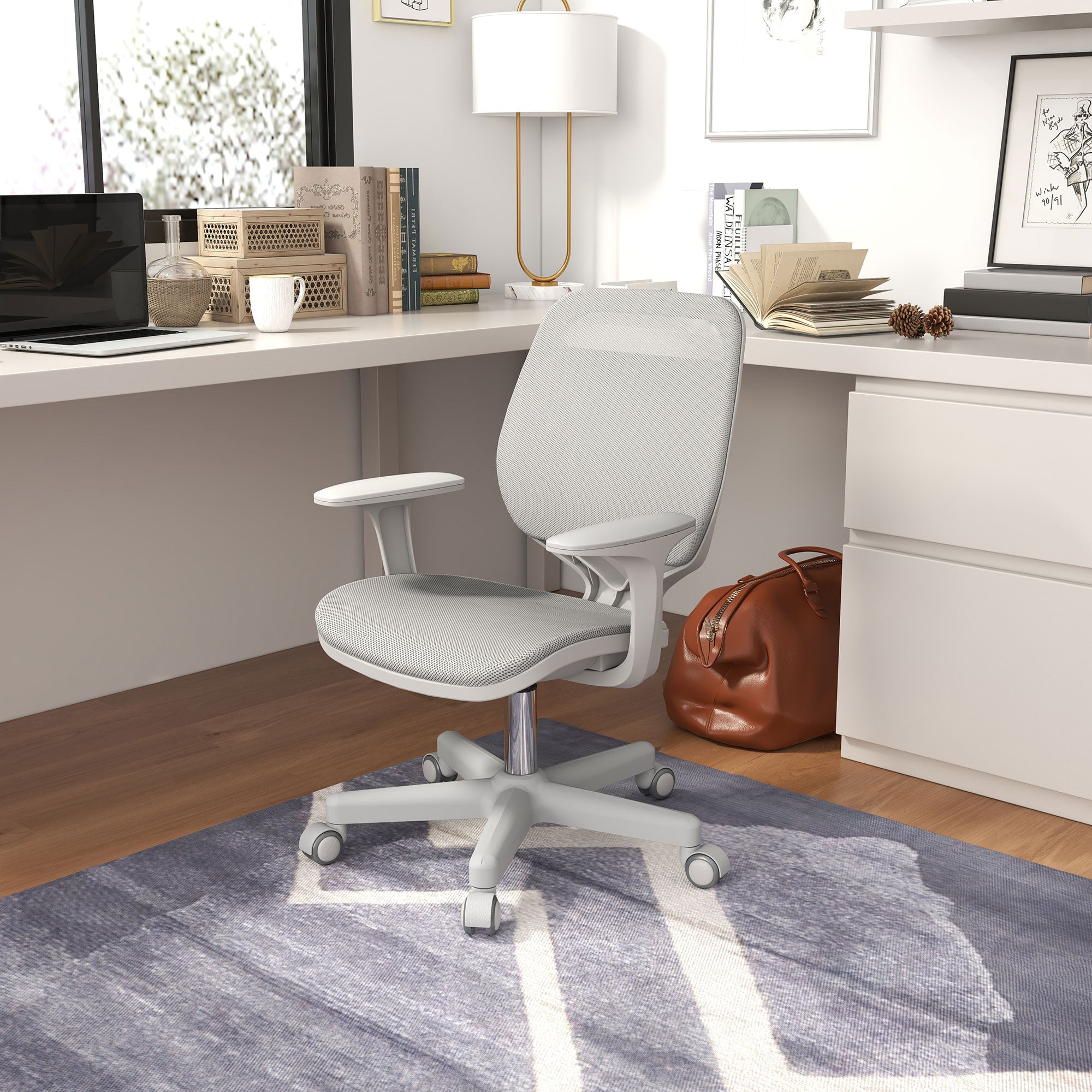 Small Mesh Office Chair - Grey Swivel Computer Desk Chair-Office Products > Office Furniture > Office Chairs-DECOROLALA