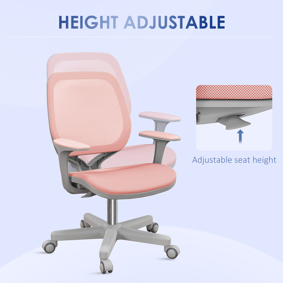 Small Mesh Office Chair - Pink Swivel Desk Chair with Arms-Office Products > Office Furniture > Office Chairs > Task Chairs-DECOROLALA