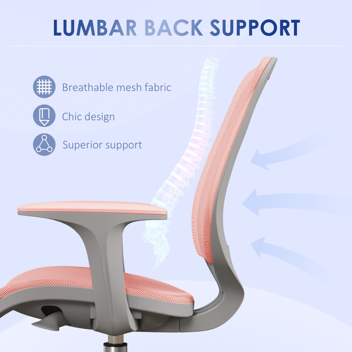 Small Mesh Office Chair - Pink Swivel Desk Chair with Arms-Office Products > Office Furniture > Office Chairs > Task Chairs-DECOROLALA