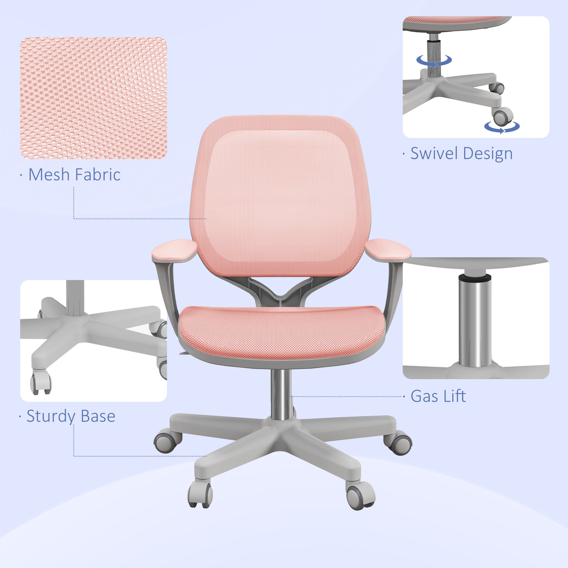 Small Mesh Office Chair - Pink Swivel Desk Chair with Arms-Office Products > Office Furniture > Office Chairs > Task Chairs-DECOROLALA