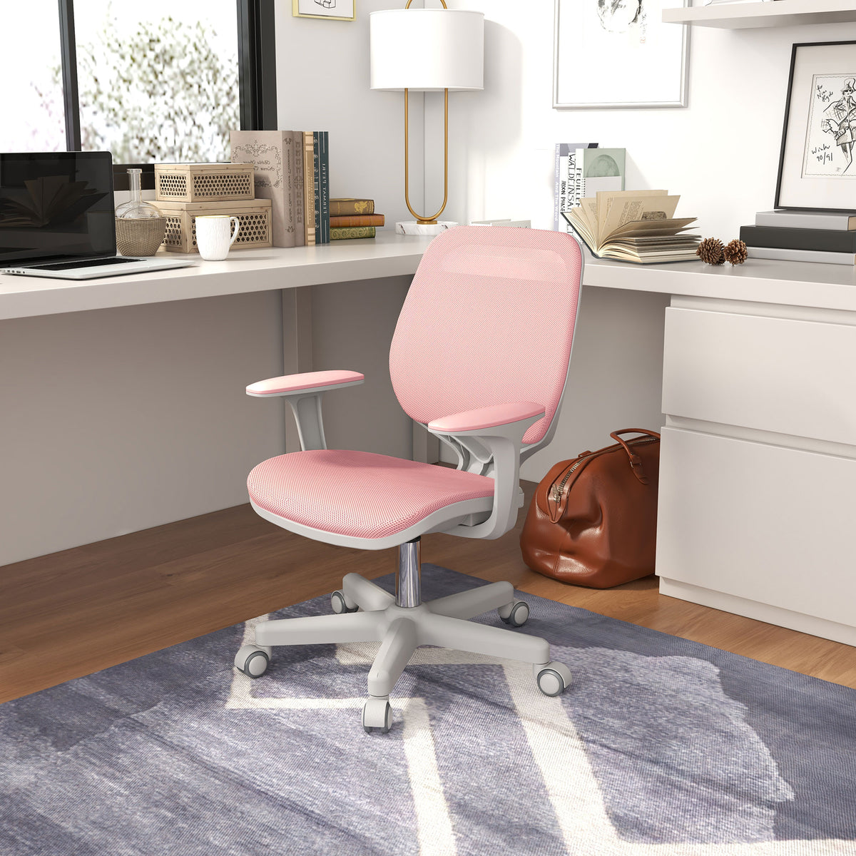 Small Mesh Office Chair - Pink Swivel Desk Chair with Arms-Office Products > Office Furniture > Office Chairs > Task Chairs-DECOROLALA