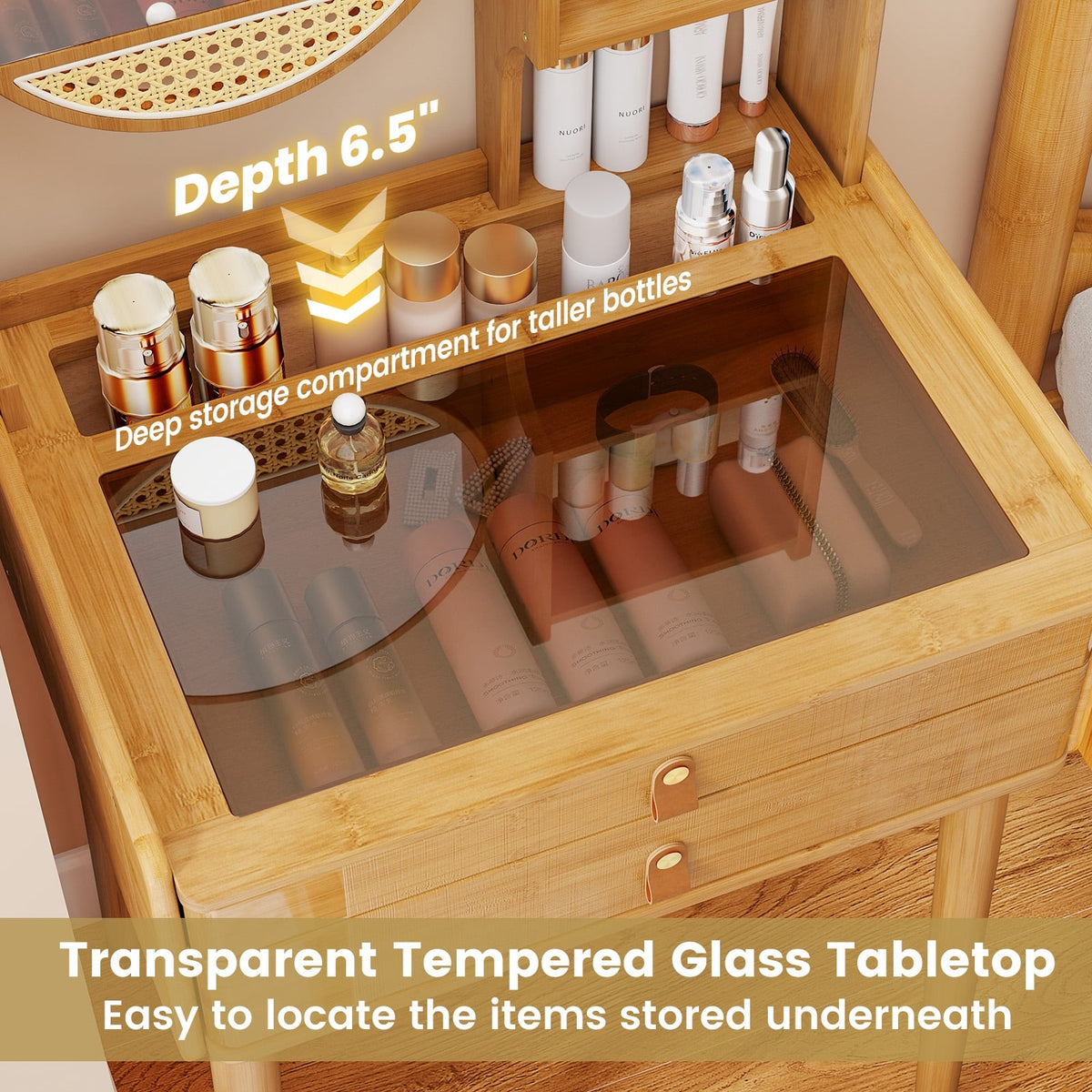 Small Vanity Desk and Stool Set with Mirror and 2 Drawers-Makeup Vanities-DECOROLALA