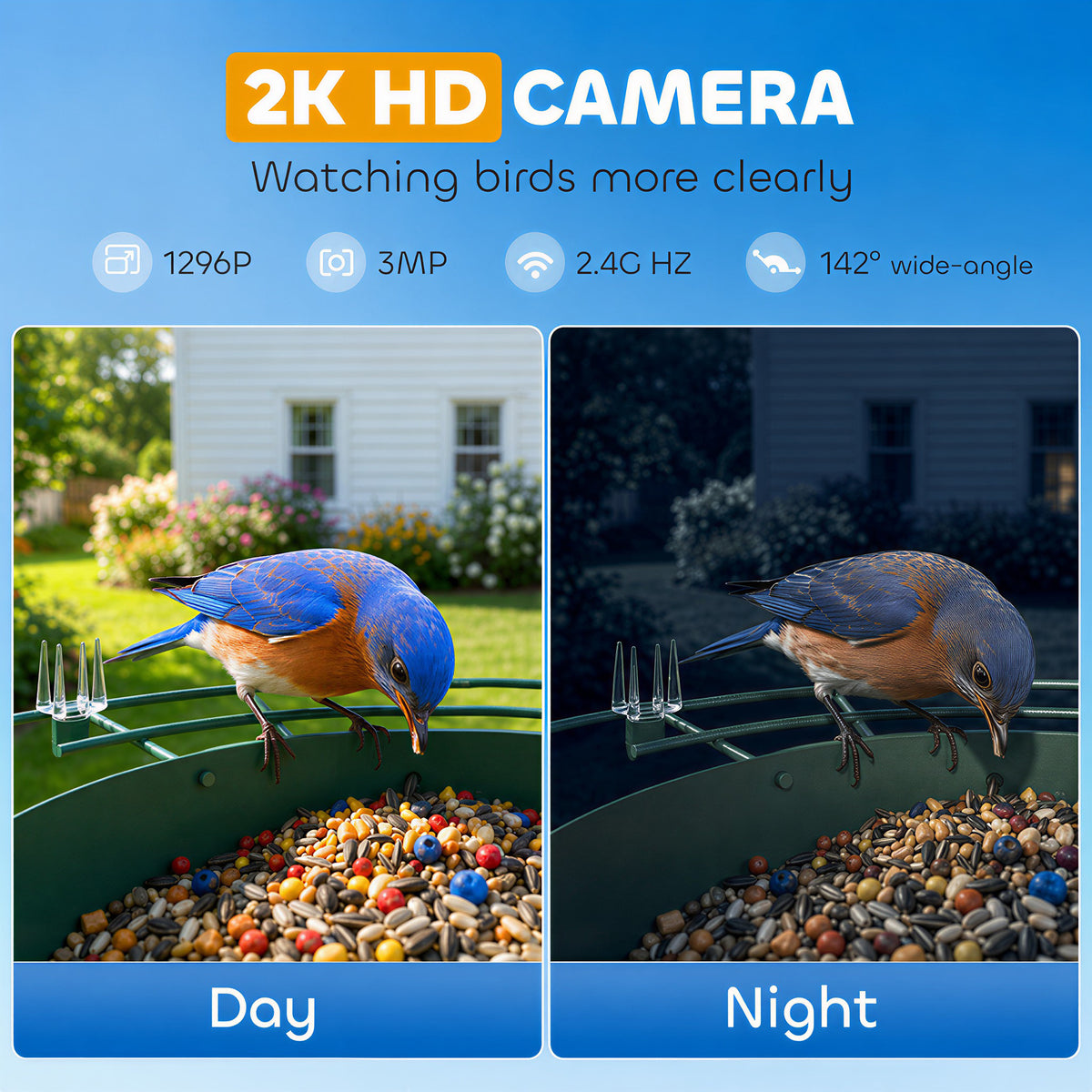 Smart Bird Feeder Camera - Solar Powered 2K AI Dark Green 2.5L-Birds-DECOROLALA