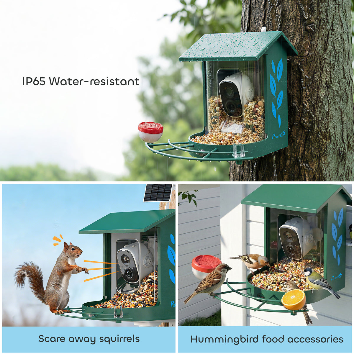Smart Bird Feeder Camera - Solar Powered 2K AI Dark Green 2.5L-Birds-DECOROLALA