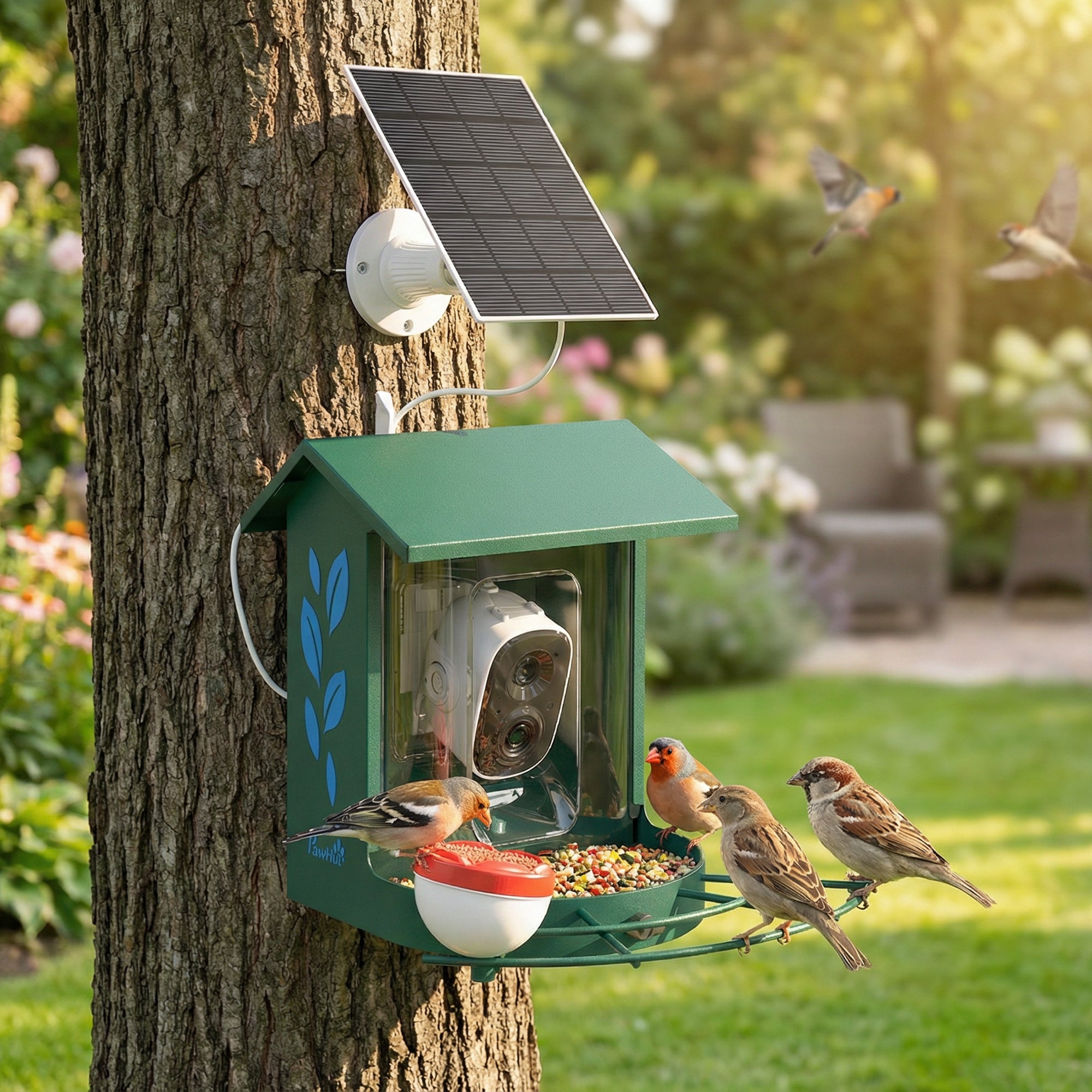 Smart Bird Feeder Camera - Solar Powered 2K AI Dark Green 2.5L-Birds-DECOROLALA