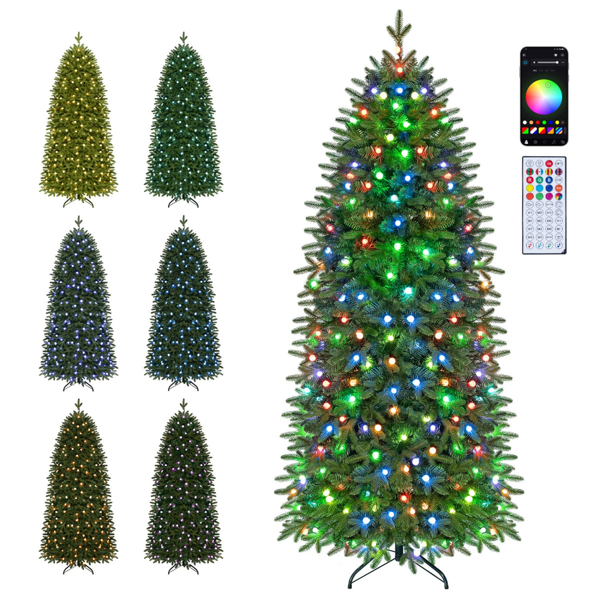 Smart Pencil Christmas Tree with 220 Pre-Lit RGB LED Lights-M-Christmas Trees-DECOROLALA