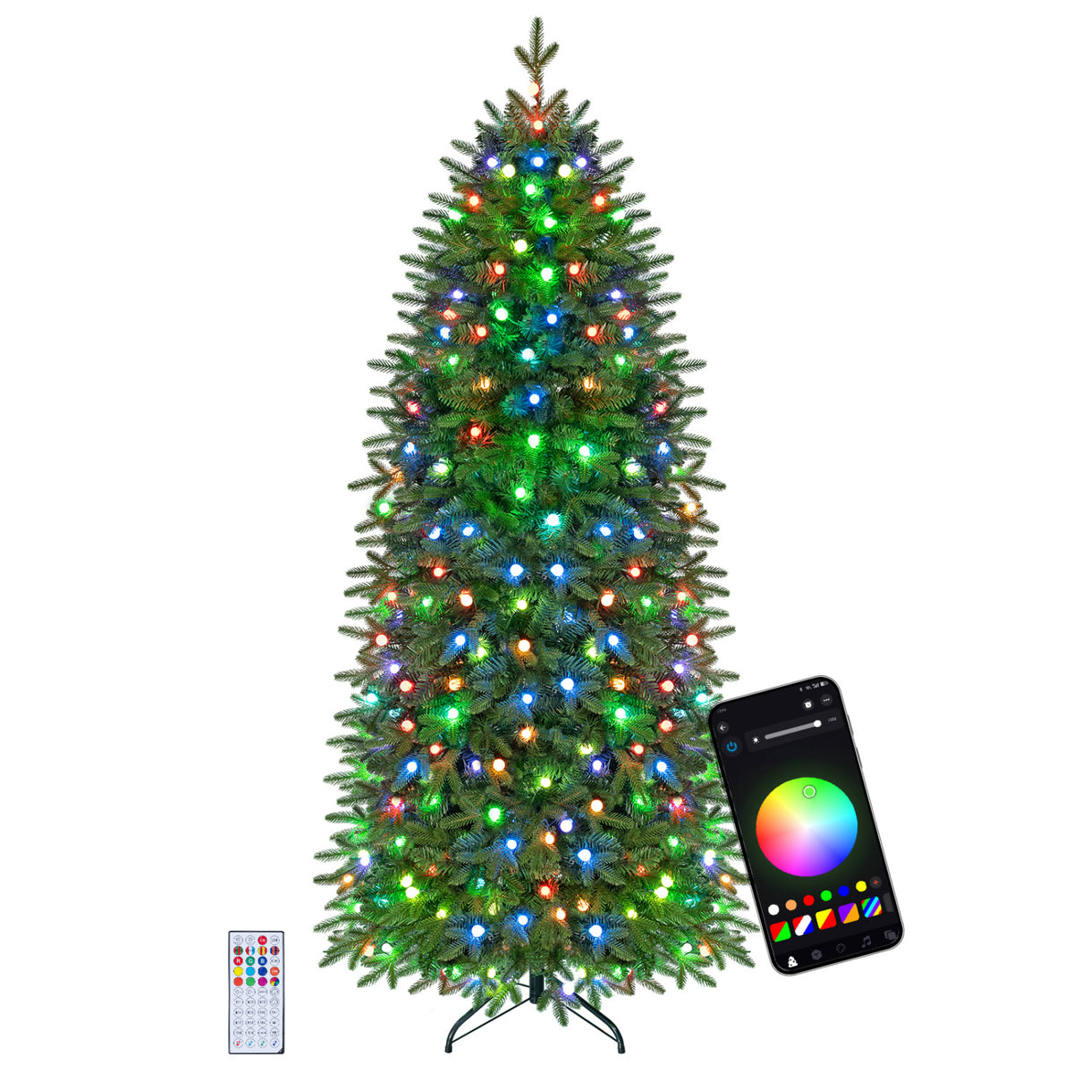 Smart Pencil Christmas Tree with 220 Pre-Lit RGB LED Lights-M-Christmas Trees-DECOROLALA