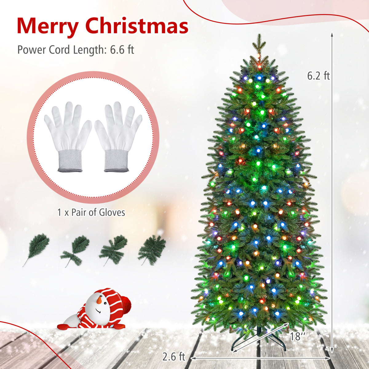 Smart Pencil Christmas Tree with 220 Pre-Lit RGB LED Lights-M-Christmas Trees-DECOROLALA
