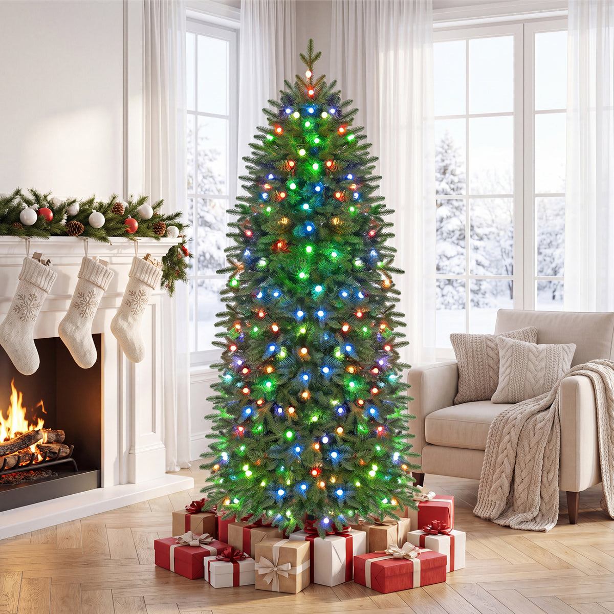 Smart Pencil Christmas Tree with 220 Pre-Lit RGB LED Lights-M-Christmas Trees-DECOROLALA