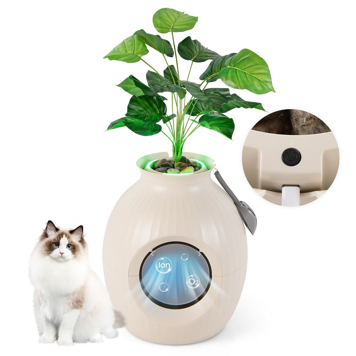 Smart Plant Cat Litter Box with Electronic Odor Removal & Sterilization-Beige-Cat Houses-DECOROLALA