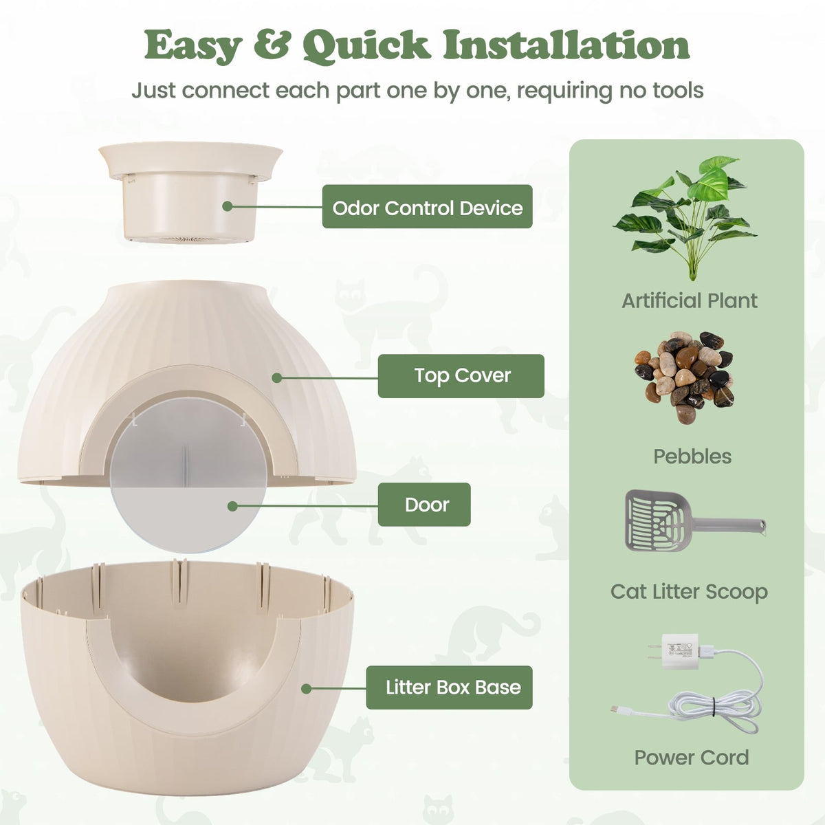 Smart Plant Cat Litter Box with Electronic Odor Removal & Sterilization-Beige-Cat Houses-DECOROLALA