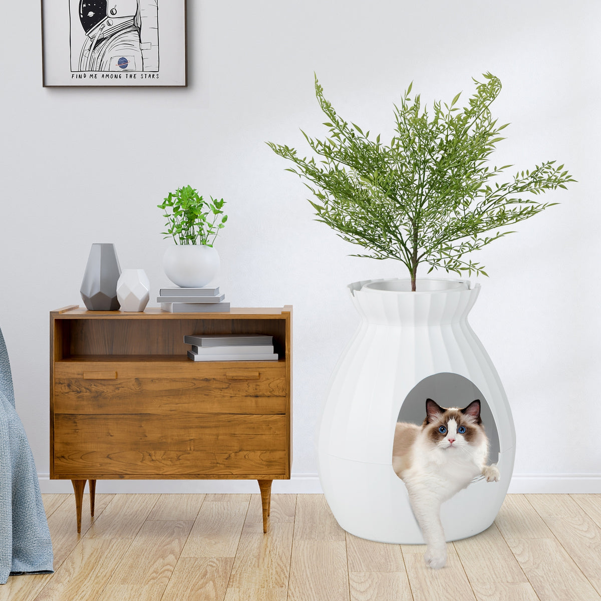 Smart Plant Cat Litter Box with Electronic Odor Removal and Sterilization-White-Cat Supplies-DECOROLALA