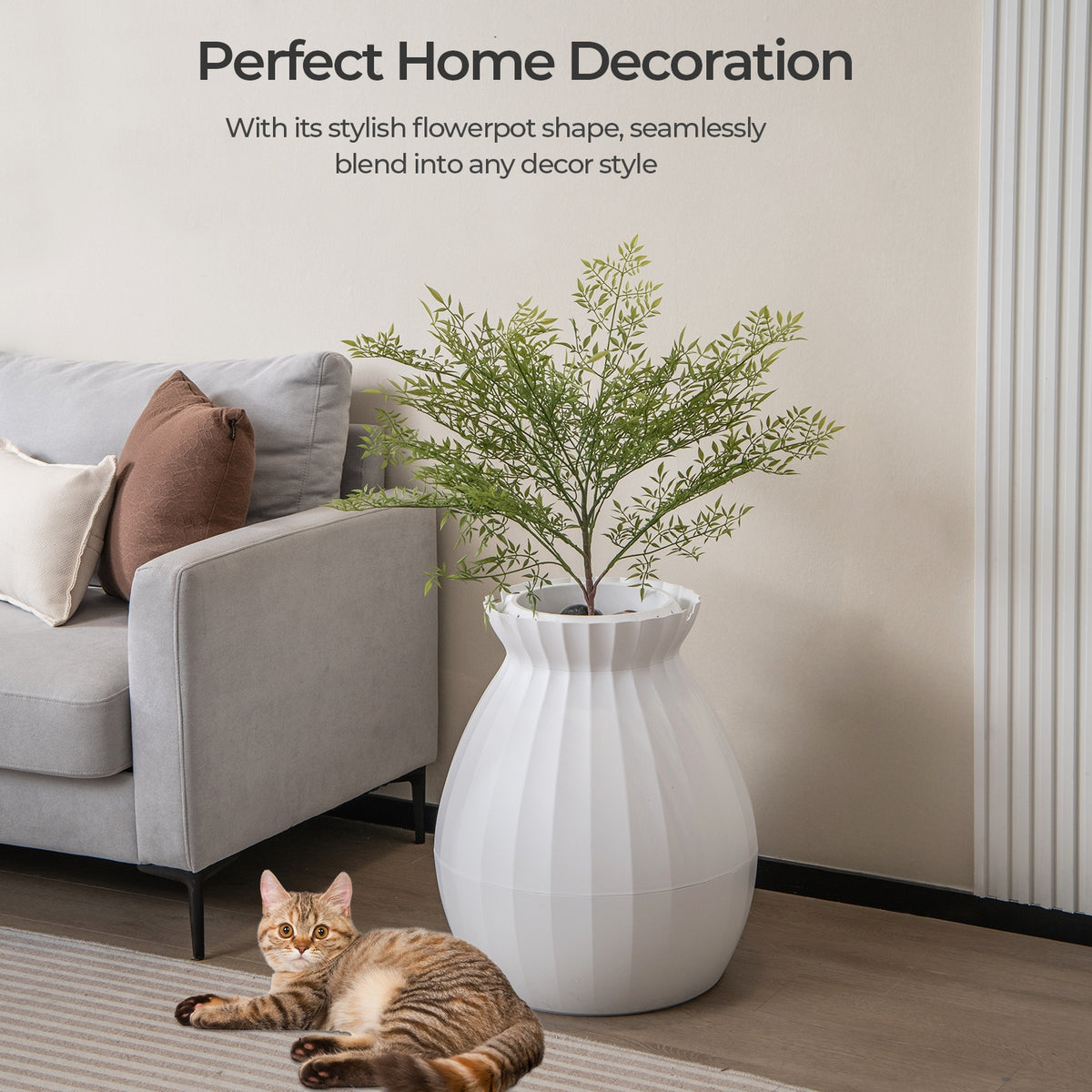 Smart Plant Cat Litter Box with Electronic Odor Removal and Sterilization-White-Cat Supplies-DECOROLALA