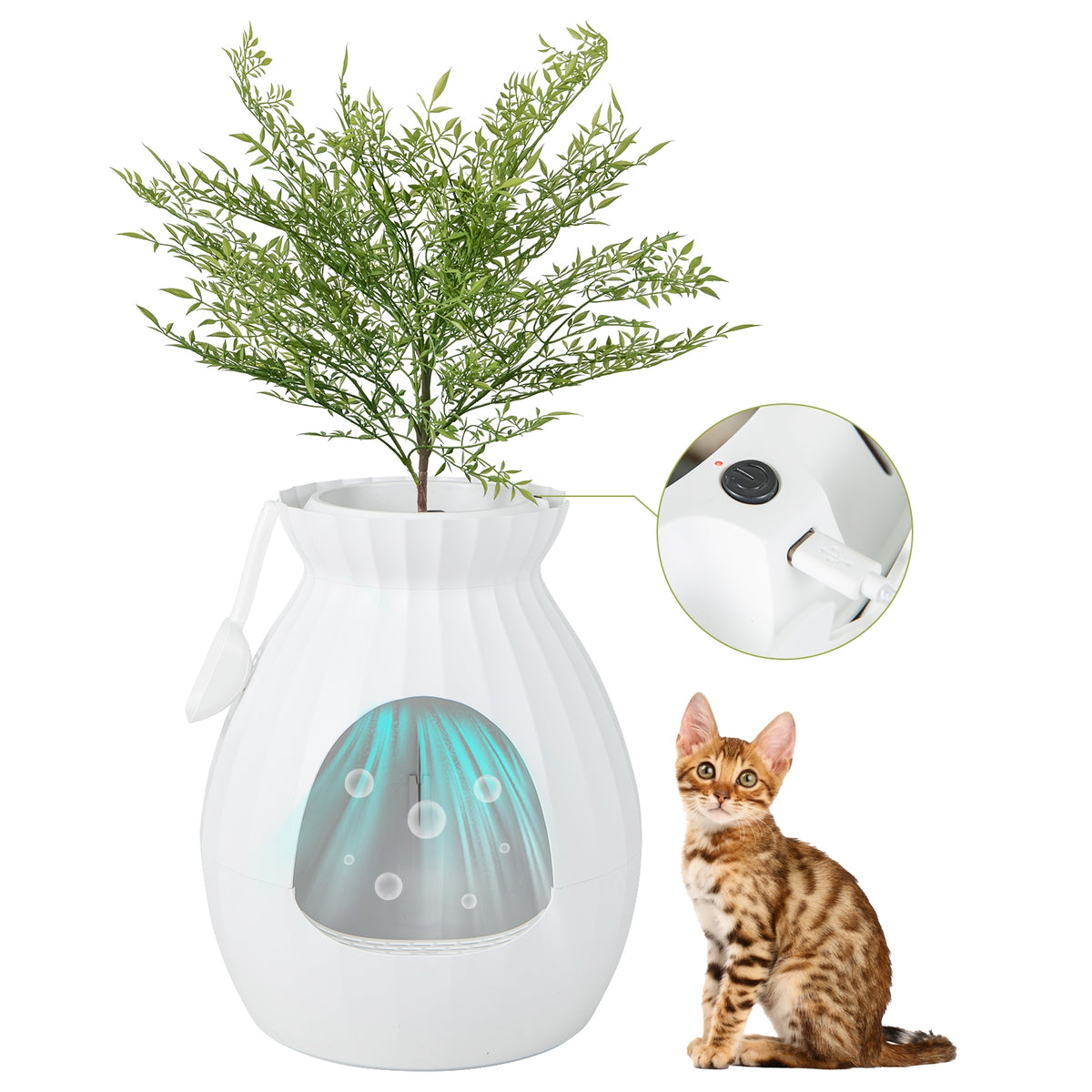 Smart Plant Cat Litter Box with Electronic Odor Removal and Sterilization-White-Cat Supplies-DECOROLALA