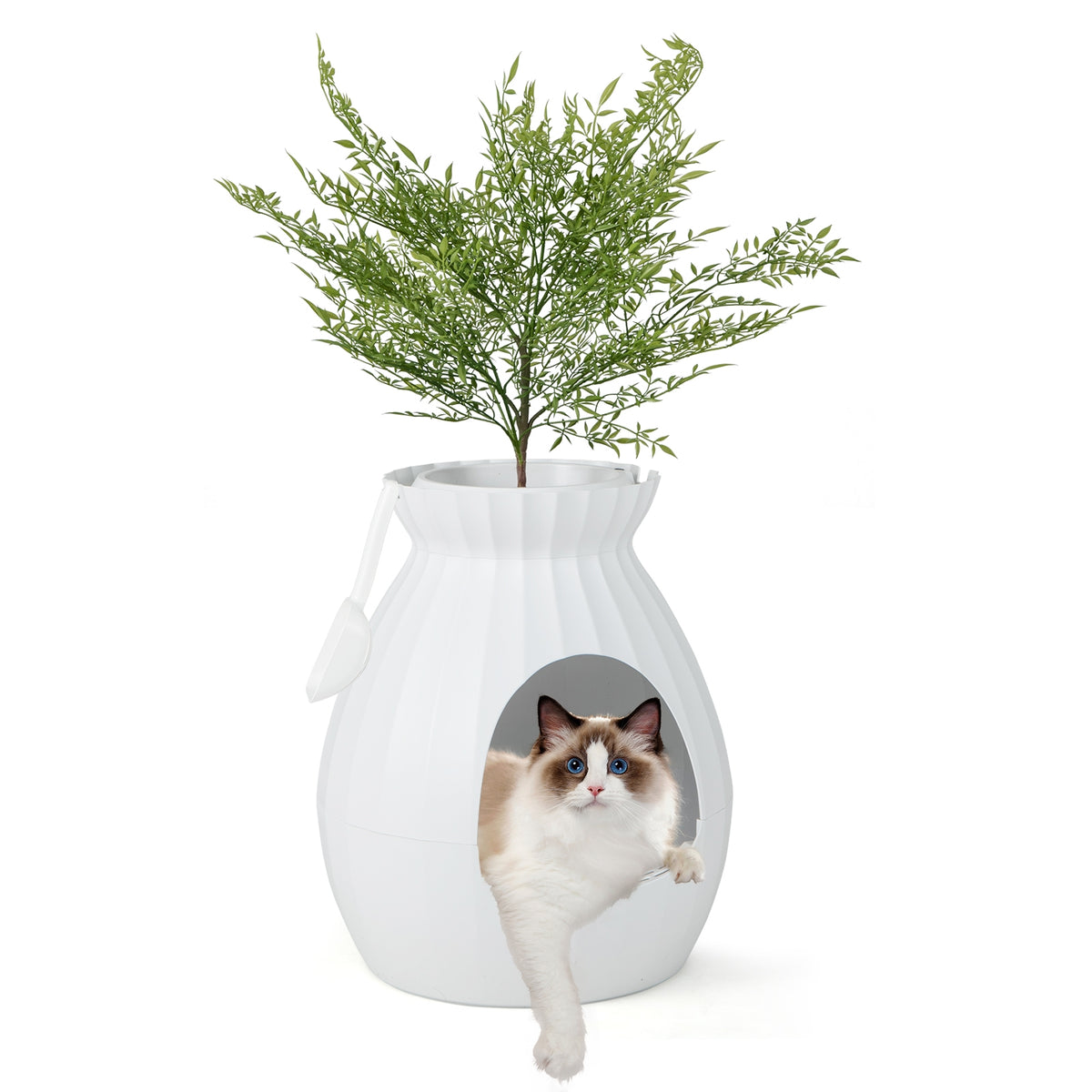 Smart Plant Cat Litter Box with Electronic Odor Removal and Sterilization-White-Cat Supplies-DECOROLALA