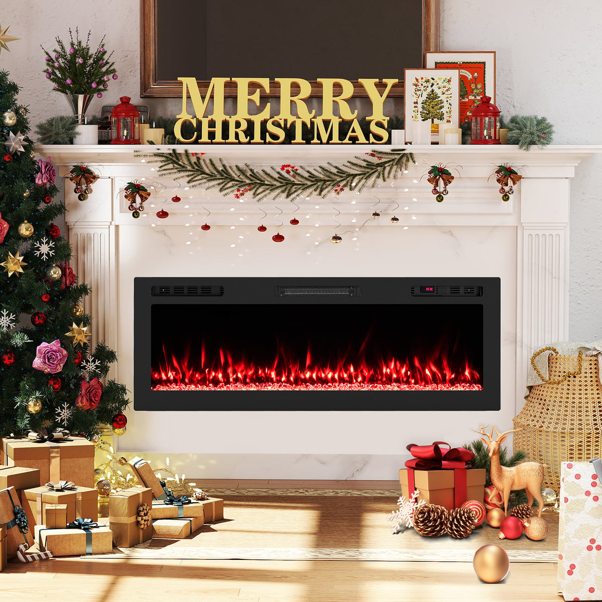 Smart WiFi Electric Fireplace Wall Mounted & Recessed 750W/1500W Heater-50 Inch-Fireplaces-DECOROLALA
