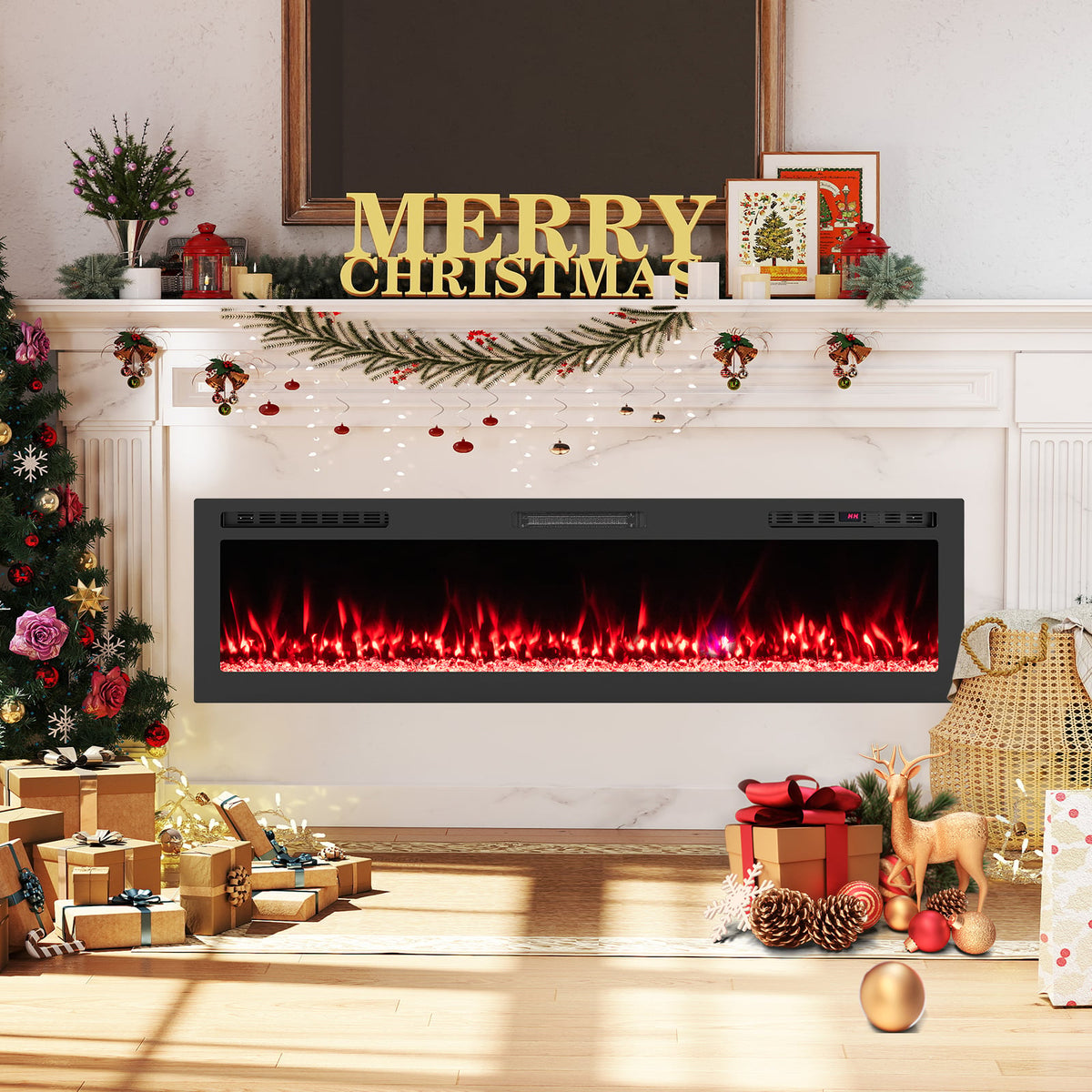 Smart WiFi Electric Fireplace Wall Mounted & Recessed 750W/1500W Heater-68 Inch-Fireplaces-DECOROLALA
