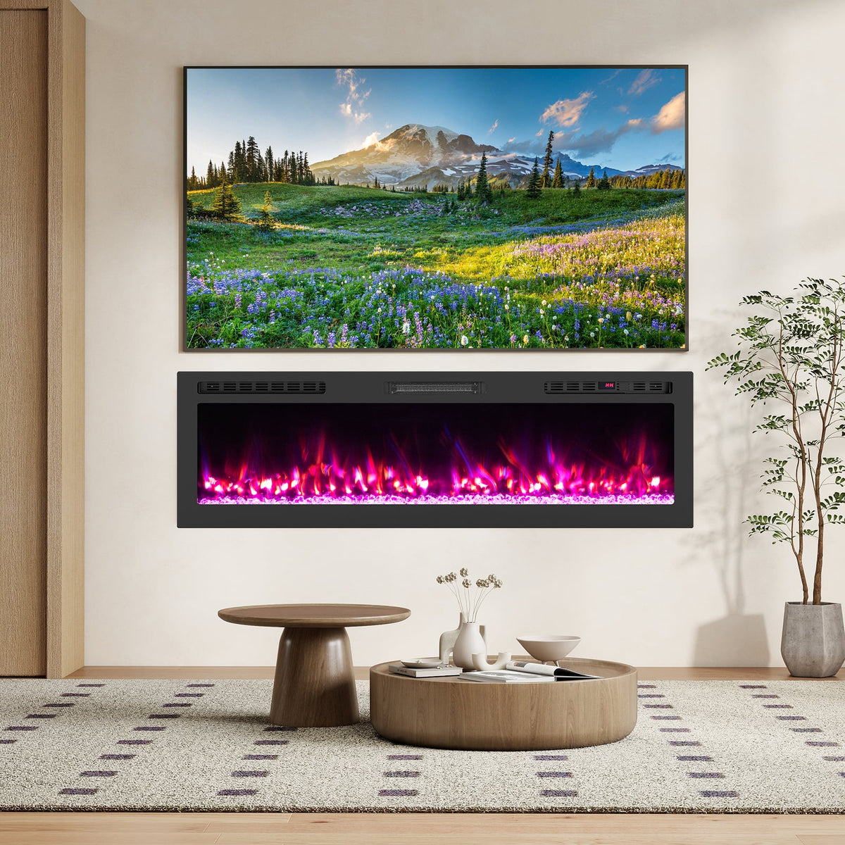Smart WiFi Electric Fireplace Wall Mounted & Recessed 750W/1500W Heater-60 Inch-Fireplaces-DECOROLALA