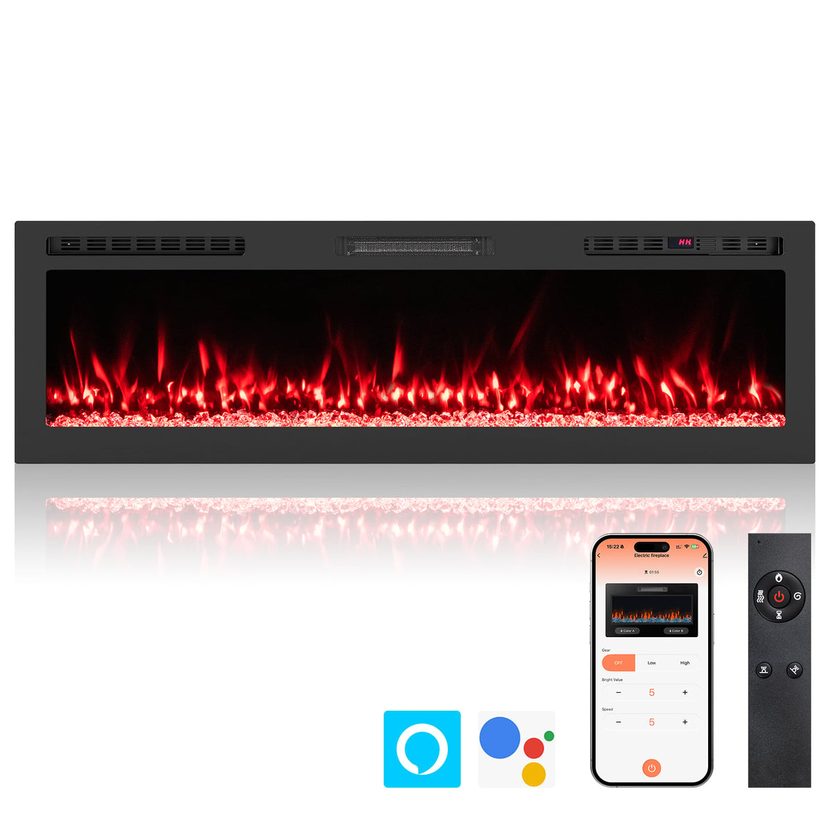 Smart WiFi Electric Fireplace Wall Mounted & Recessed 750W/1500W Heater-60 Inch-Fireplaces-DECOROLALA